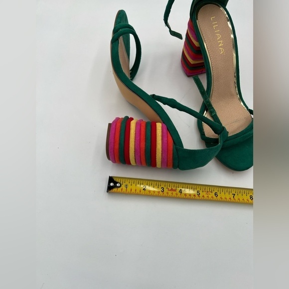 Liliana Women Faux Suede Double Strap Open Toe Striped Chunky Heel Sandal Sz 10 - Picture 5 of 10